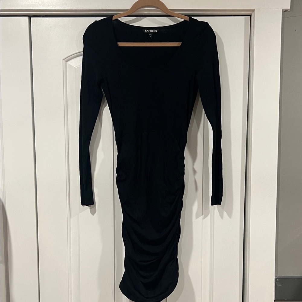 Express Black‎ Long Sleeve Dress with stretch and ruching along sides. Small